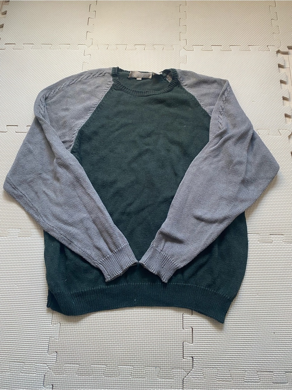 Perry Ellis Mens Forest Green Tan Crewneck Sweater Size Large L Earth Tone